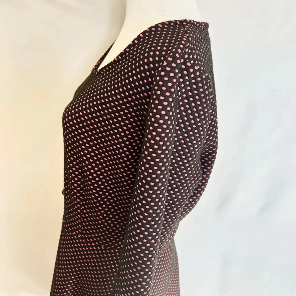 NY Collection A Line Polka Dot Dress Black Pink 3/4 Sleeve Back Zip Size Medium - Picture 8 of 15